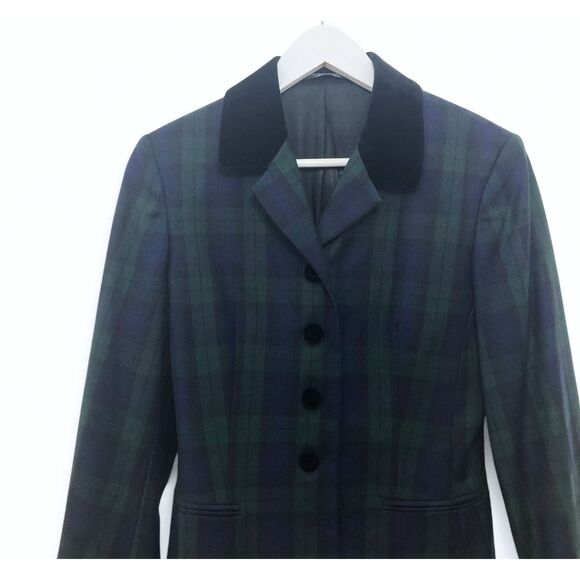 Vintage Laura Ashley Wool Plaid Skirt Suit Women’s 4 Navy Green Heritage Luxury - Picture 5 of 16